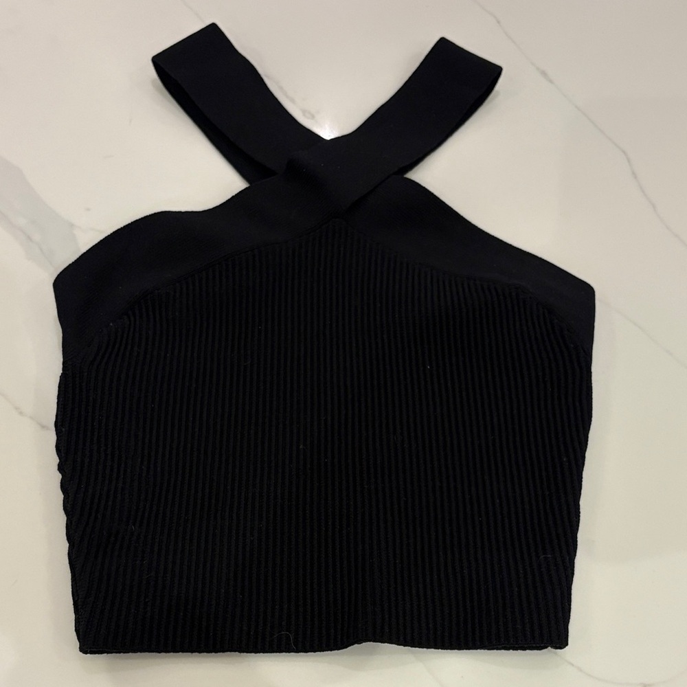 Babaton Black Ribbed Crop Top